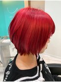 ショートボブ/似合わせカット/チェリーレッド/ダブルカラー