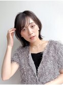 大人ミニボブ斜め前髪ショコラブラウン外ハネボブK20250529