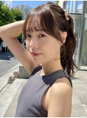 ナチュラル小顔前髪あり後れ毛サイドバング結べるボブくびれヘア