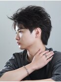 メンズシースルーマッシュフェザーパーマ