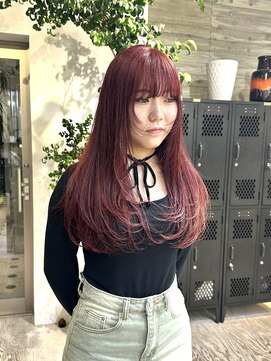 ヲタク(wotaku.) ワインレッドカシスレッドボルドー赤髪ダブルカラーブリーチ髪色