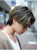 メンズハイライトカラーメンズメッシュ波巻きスパイラルパーマ