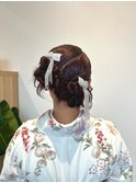 佐賀/結婚式/お呼ばれ/ヘアアレンジ/サイドお団子/リボン