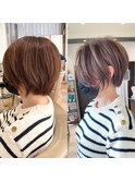 30代、40代/丸みとくびれショートボブ×白髪染めハイライト/大宮