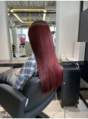 大人ガーリー10代20代透明感レッドピンク小顔前髪ロングヘア◎