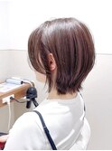 耳掛けボブウルフ小顔ラベンダーブラウン