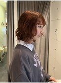 オレンジヘアカラー・ボブウルフ
