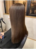 ツヤ髪美髪ストレートダークオレンジ縮毛矯正大人キレイロング
