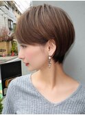 アプリコットオレンジくびれヘアハイライトカラー名古屋ショート