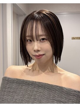 サンドレオ 新宿店(sand Leo) 顔周りカット/縮毛矯正/ダークブラウン/コーラルピンク