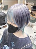 シルバーカラーツーブロックマッシュショート  ウルフハイライト