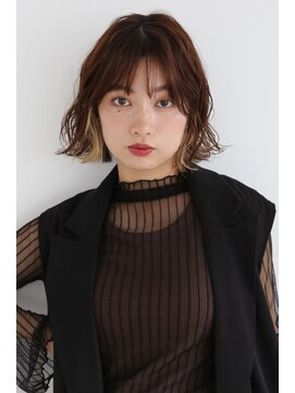 フルショウ 栄店(FURUSHO) レイヤーボブ外ハネボブウェーブインナーカラーマロンブラウン