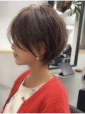似合わせカット 小顔ショートボブ 丸みショート グレーベージュ