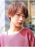 ピンクベージュ×マッシュショート