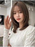 透明感カラー/レイヤーカット/ミディアム/顔まわりカット/小顔