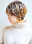 柏ショートボブくびれヘアハイライトカラー韓国顔周りレイヤー柏