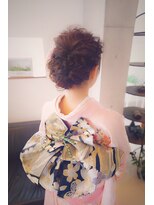 アチーブ ヘア デザイン(achieve hair design)&nbsp;着物スタイル 波ウェーブ編み込みアップヘア 結婚式 卒業式