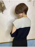 ショート×ハイライト白髪ぼかし×シルキーベージュ[心斎橋]