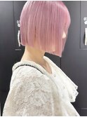 ピンクベージュラベンダーミルクティー切りっぱなしボブミニボブ