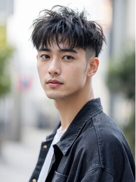 クラン 横浜(Clanc) サーフカール フェザーパーマ スパイキーショートブルーブラック