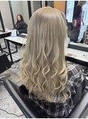ベージュハイライトケアブリーチダブルカラーバレイヤージュ
