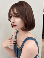 ロンドガーネット 池袋(Lond garnet)&nbsp;ミニウルフチェリーブラウンブリーチなしショートボブ前髪/池袋