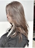 セミロングウェーブ/透明感アッシュベージュ