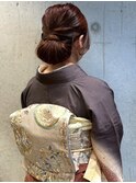 着物 アップスタイル 低めシニヨン お団子 訪問着 着付け