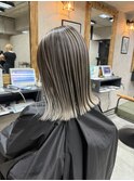 バレイヤージュ、ハイライト、レイヤーロング、グレーベージュ
