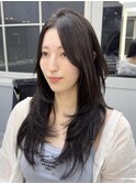オリーブベージュ/レイヤーカット/顔周りレイヤー/シースルー