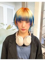 レコ 渋谷(LECO)&nbsp;ブロンドオレンジとブルーのデザインルーツカラー