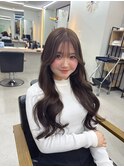 韓国風/巻きおろしロング/透明感チョコレートブラウン