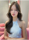 韓国ヘア/顔まわりカット/くびれヘア/流し前髪