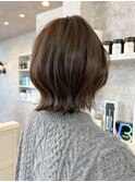 福山市美容室Caary人気 ぱっつんと外ハネボブ マットグレージュ