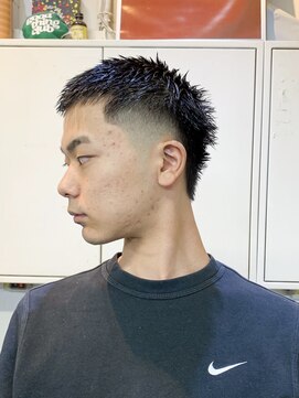 メリケンバーバーショップ フクオカ(MERICAN BARBERSHOP FUK) べリーショートダークアッシュニュアンスパーマ韓国マッシュ