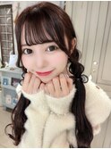 シースルーぱっつん編みおろしツインテールチョコレートカラー