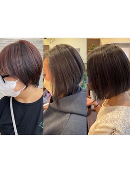 大人でも楽しめる透明感のあるカラーで、上品な仕上がりに♪気になる白髪もしっかりカバーし、艶感も◎