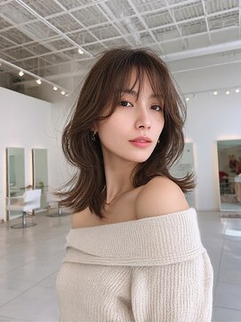 顔まわりカット/レイヤーカット/ミディアム/外ハネ