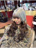 水色×ブラウン ルーツカラー 前髪インナーカラー