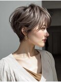 白髪ぼかし脱白髪染め似合わせショートボブ40代50代60代