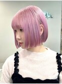ダブルカラーピンクベージュベージュカラーケアブリーチミニボブ