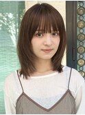 顔まわりレイヤー/大人ミディアム/ナチュラルブラウン/透明感/秋