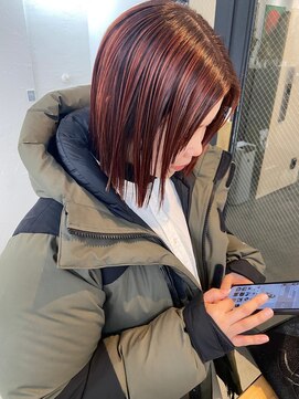 ショート　ボブ　マッシュ　レイヤー　オレンジ