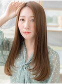 ★カーキベージュ艶ストレートレイヤーロング20代30代40代★9