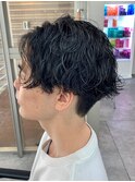 ダークアッシュニュアンスパーマ韓国マッシュベリーショート