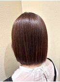 切りっぱなしボブ×ピンクブラウン