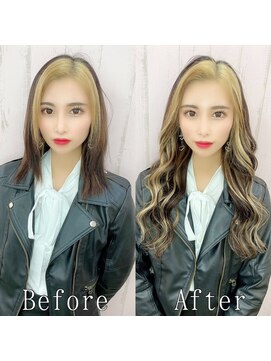 あるじゃんすー 梅田店 ベージュ×ブラック#シールエクステ#ゆるふわウェーブ#黒髪#梅田