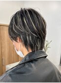 ハイライトセンターパートメッシュダブルカラーツーブロック