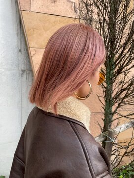 ミディアム/ボブ/透明感ピンクベージュ