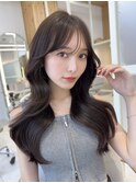 大人可愛い韓国ヘア　ロングレイヤー　シースルーバング#